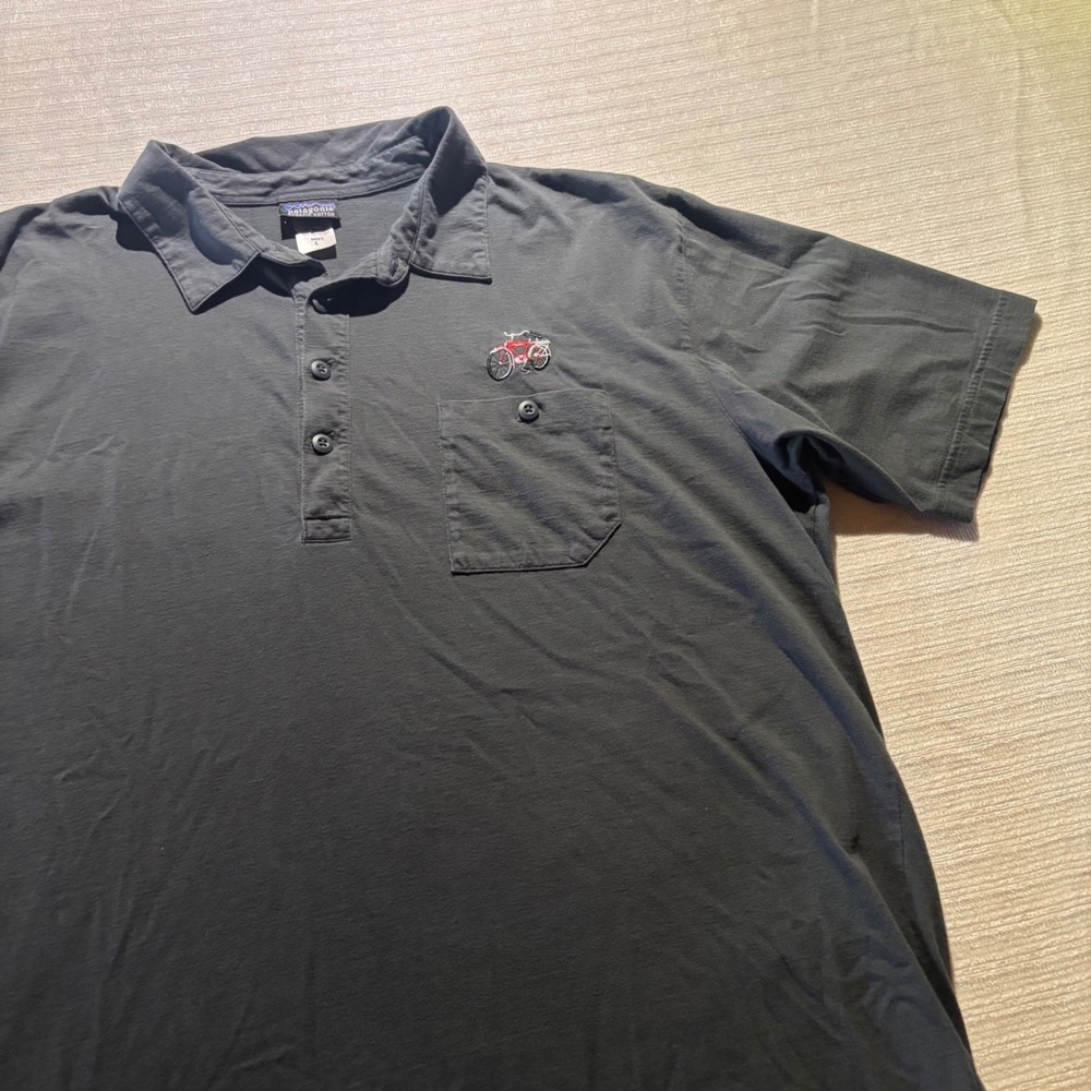 Patagonia Mens Organic Cotton Polo Shirt Large Grey Bicycle Beer Embroidery L